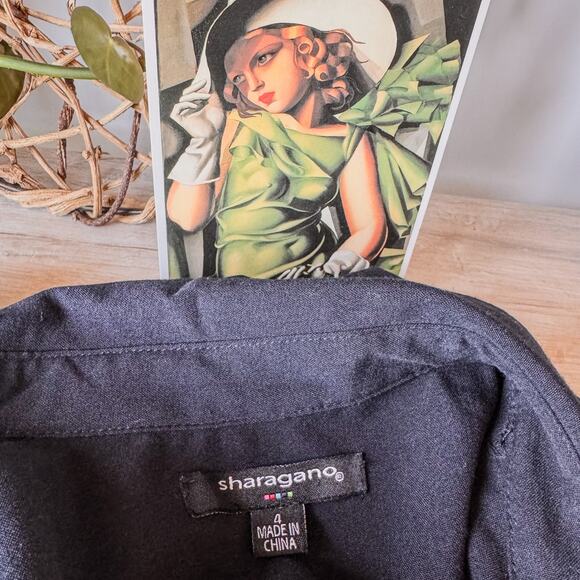 Sharagano Women's Navy Blue w/ Gold Accents Belted Collared Shirt Dress, Size: 4 - Picture 7 of 10